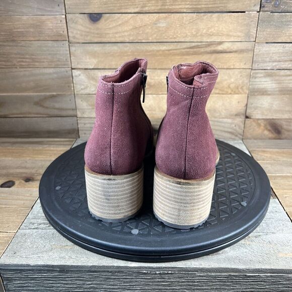 Ecco Shape Sartorelle Shoe Womens Sz 6.5 Red Suede Zip Stacked Heel Ankle Bootie - Picture 4 of 10